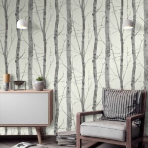 Non-Woven Wallpaper Birch white grey Instawalls 5433-47