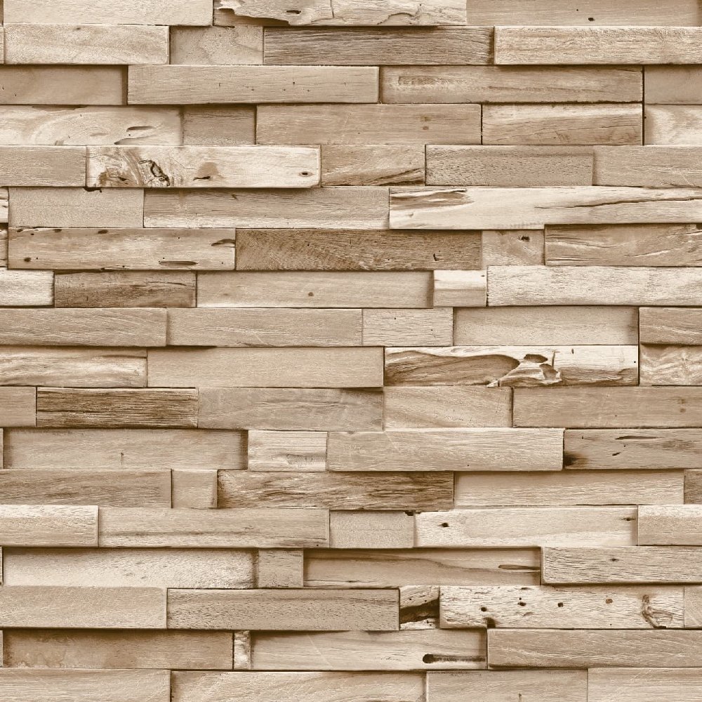 Non-woven wallpaper wall wood stone look beige cream A64002