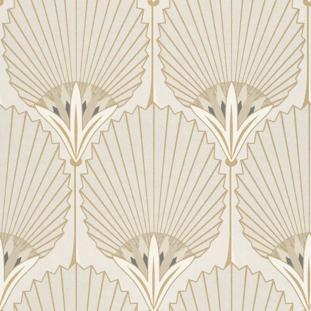 Non-Woven Wallpaper Art Deco Cream Gold Metallic A54903