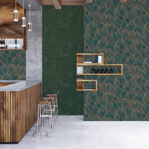 Wallpaper Daniel Hechter leaf pattern green gold metallic