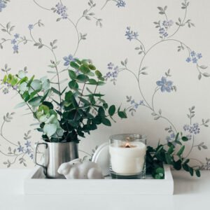 Non-woven wallpaper flowers white blue grey 39071-3