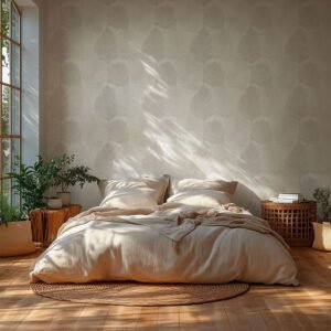 Non-woven wallpaper leaves light grey cream gloss 78673-3