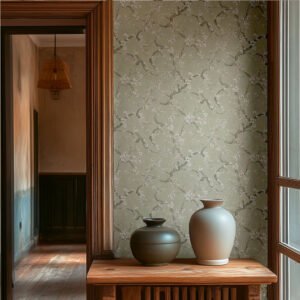 Non-woven wallpaper floral green grey white 78199-1