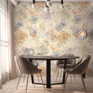 Non-woven wallpaper flowers cream beige orange 39694-2