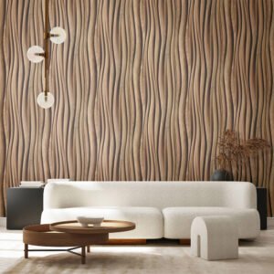 Non-woven wallpaper 3D effect wood look waves brown 81667