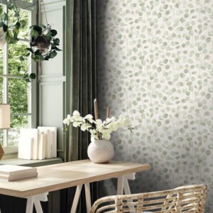 Non-woven wallpaper leaf pattern floral beige green 81642