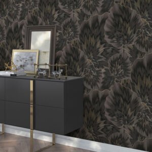Non-woven wallpaper floral brown gold metallic 10402-15