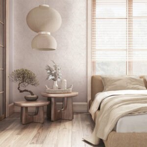 Non-woven wallpaper tiles wood look grey beige 81699