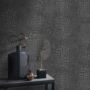 Non-woven wallpaper crocodile grey black gloss 10529-15