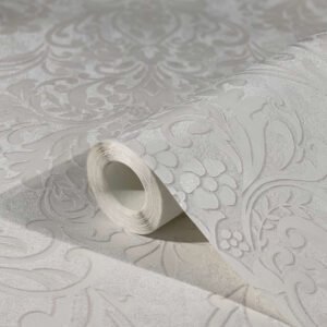 Non-woven wallpaper baroque metallic white gray 32601