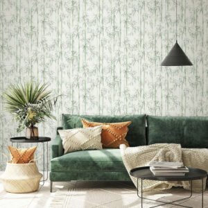 Non-woven wallpaper bamboo watercolor light green 81674