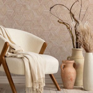 Non-woven wallpaper tiles wood look vintage beige 89001