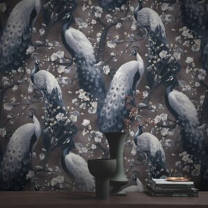 Non-woven wallpaper exotic birds brown grey 10414-15