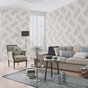 Non-woven wallpaper triangles taupe cream metallic 10404-37