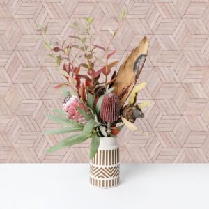 Non-woven wallpaper tiles wood look vintage pink grey 89002