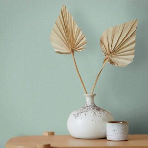Non-woven wallpaper plain linen texture light green 82354