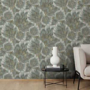 Non-woven wallpaper floral green gold metallic 10402-24