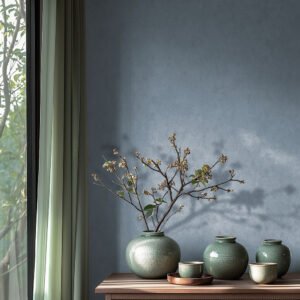 Non-woven wallpaper texture plain blue grey gloss 78227-4
