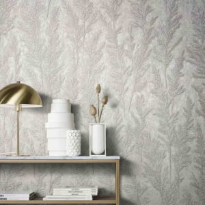 Wallpaper non-woven grass plants light gray 85734