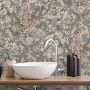 Non-woven wallpaper flowers green beige cream 10415-10