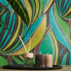 Non-woven wallpaper floral green copper metallic 78655-1