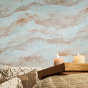 Non-woven wallpaper plaster look blue copper 78656-5