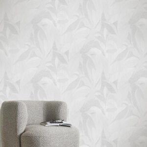 Non-woven wallpaper leaves cream grey metallic 10530-01