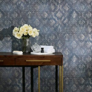 Non-woven wallpaper ornaments blue gold metallic 78672-4