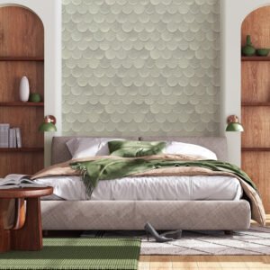 Non-woven wallpaper 3D look tiles shingles green grey 81657