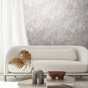 Non-woven wallpaper ornaments floral beige red white 82387