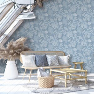 Non-woven wallpaper shells seaweed sea blue white 81689