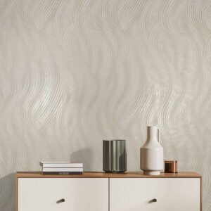 Non-woven wallpaper wave pattern grey beige metallic 82475