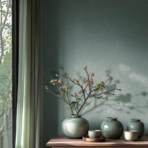 Non-woven wallpaper texture plain blue green gloss 78227-3