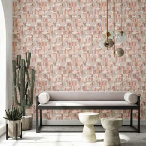 Non-woven wallpaper graphic circles beige red grey 81644