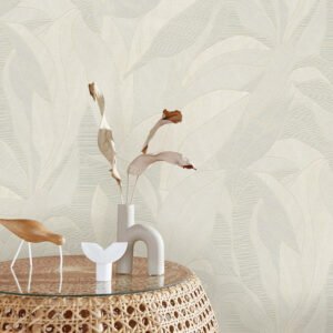 Non-woven wallpaper leaves cream beige metallic 10530-02
