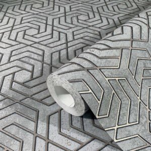 Non-Woven Wallpaper 3D Labyrinth Metallic gray gold 32610