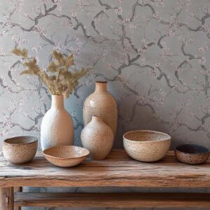 Non-woven wallpaper floral grey silver metallic 78199-3