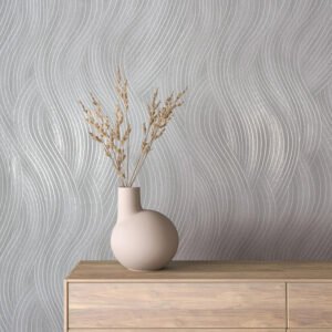 Non-woven wallpaper wave pattern grey white gloss 82474