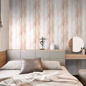 Non-woven wallpaper waves abstract art beige cream 81635