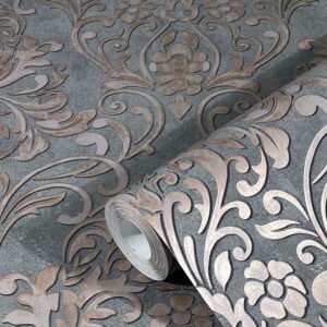 Non-woven wallpaper baroque metallic gray old-pink 32604