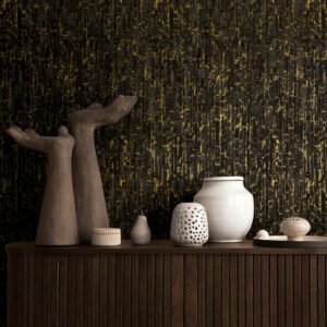 Non-woven wallpaper wood look black gold metallic 78666-7