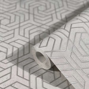 Wallpaper non-woven 3D labyrinth metallic gray silver 32607