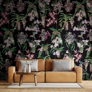 Photo wallpaper leaves jungle black green pink 81682