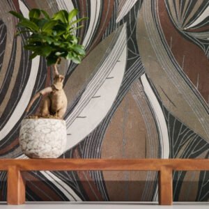 Non-woven wallpaper floral brown grey metallic 78655-3