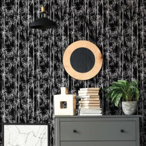 Non-woven wallpaper bamboo watercolor black grey 81672