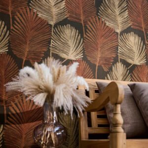 Non-woven wallpaper leaves black gold metallic 78673-6