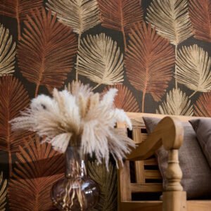 Non-woven wallpaper leaves brown gold metallic 78673-5