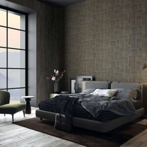 Wallpaper non-woven tiles wood tiles black gold 85743