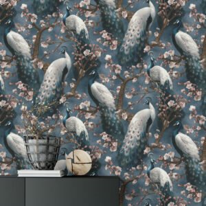 Non-woven wallpaper exotic birds blue brown 10414-08