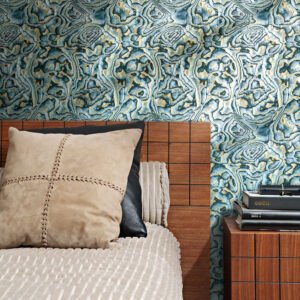 Non-woven wallpaper marble stone look blue beige 81692